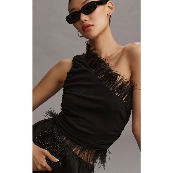 NWT Anthropologie Feathered One-Shoulder Top, Small $100 F8 - Picture 3 of 7